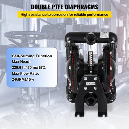 1 Inch Inlet Outlet Aluminum AirOperated Double Diaphragm Pump 35 GPM Max 120 PSI Industrial Use PT 4