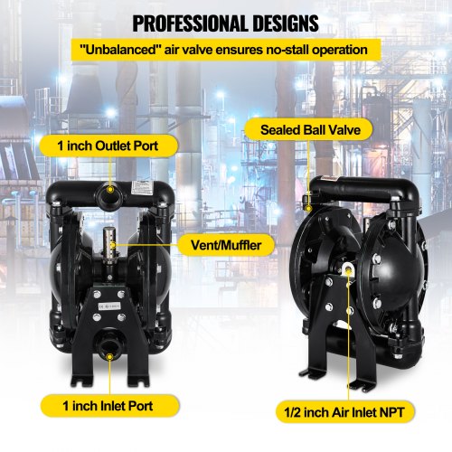 1 Inch Inlet Outlet Aluminum AirOperated Double Diaphragm Pump 35 GPM Max 120 PSI Industrial Use PT 5