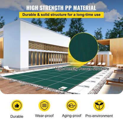 16 X 28 Rectangle Inground Safety Pool Cover Green Mesh Solid Winter Cover For Swimming Pool Protec 2