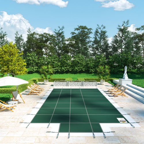 16x32ft Swimming Pool Safety Cover With 4x8ft Center End Steps Solid Winter Protection For Inground 7