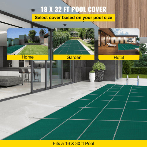18x32ft Rectangle Inground Safety Pool Cover Green Mesh Solid Winter Cover For Swimming Pools 2