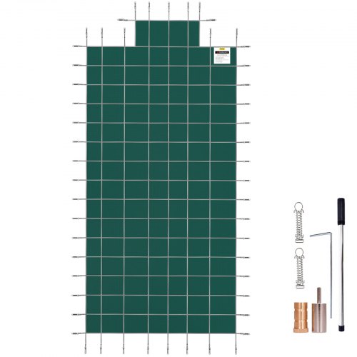 20x40ft Green Mesh Pool Cover with 4x8ft Center & End Steps, Solid Winter Safety Cover for Inground Swimming Pools
