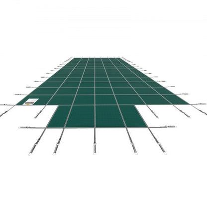 20x40ft Green Mesh Pool Cover with 4x8ft Center & End Steps, Solid Winter Safety Cover for Inground Swimming Pools