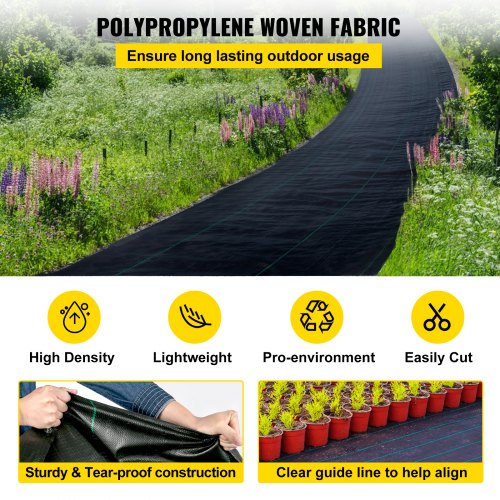 Heavy Duty Woven Weed Barrier Fabric, High Permeability Polyethylene Ground Cover & Geotextile Fabric