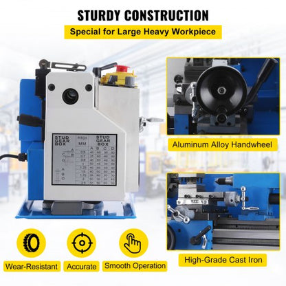 Mini Lathe Precision Bench Top Metal Working Lathe, Variable Speed 2250 RPM for Accurate Metal Cutting & Threading