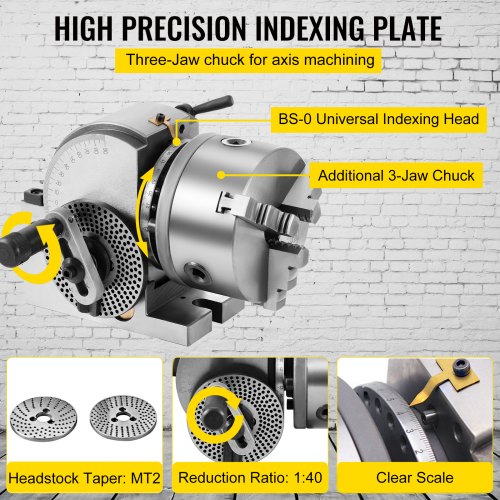Precision BS0 Dividing Head For Milling Machine Jaw Chuck Rotary Table Set With Tailstock Semi Univ 4