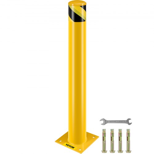 Safety Barrier Bollard 36" Height, Heavy-Duty Yellow Steel Pipe with Anchor Bolts for Pedestrian, Warehouse