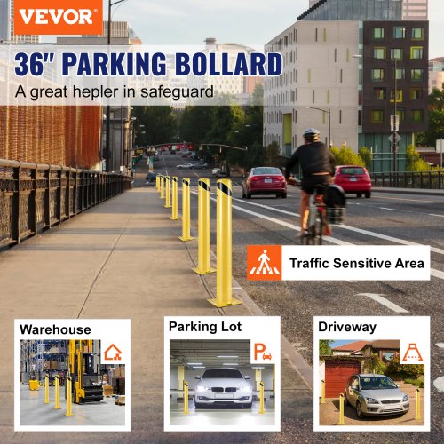 Safety Barrier Bollard 36" Height, Heavy-Duty Yellow Steel Pipe with Anchor Bolts for Pedestrian, Warehouse