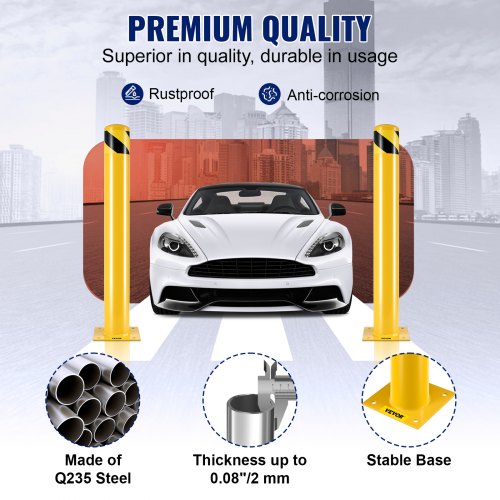 Safety Barrier Bollard 36" Height, Heavy-Duty Yellow Steel Pipe with Anchor Bolts for Pedestrian, Warehouse