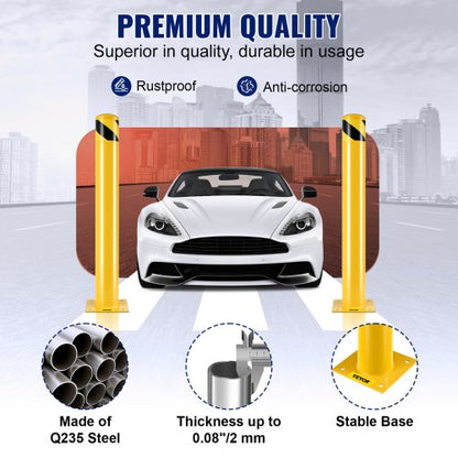 Safety Barrier Bollard 36" Height, Heavy-Duty Yellow Steel Pipe with Anchor Bolts for Pedestrian, Warehouse