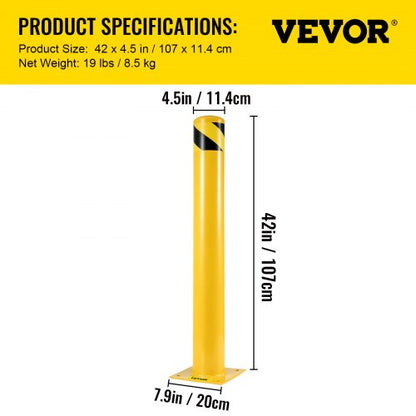 Steel Safety Bollard, Yellow Powder-Coated Pipe Barrier with Anchor Bolts, Ideal Safety Barrier Bollard for Parking