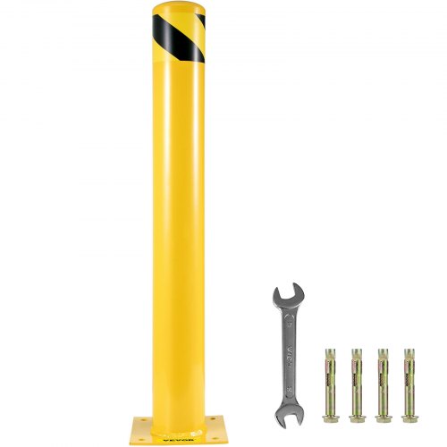 Steel Safety Bollard, Yellow Powder-Coated Pipe Barrier with Anchor Bolts, Ideal Safety Barrier Bollard for Parking