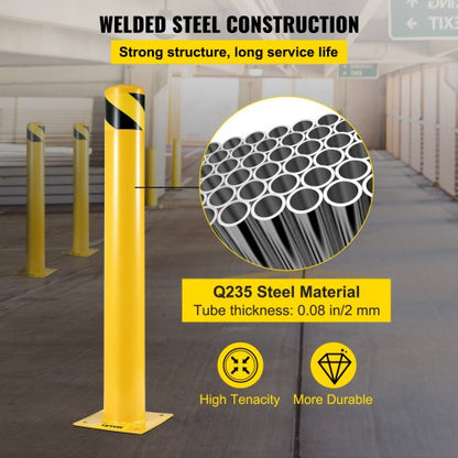 Heavy-Duty Steel Safety Bollard, Yellow Powder Coat Pipe Safety Barrier with Anchor Bolts, Ideal for High-Traffic Zones
