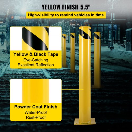 Heavy-Duty Steel Safety Bollard, Yellow Powder Coat Pipe Safety Barrier with Anchor Bolts, Ideal for High-Traffic Zones