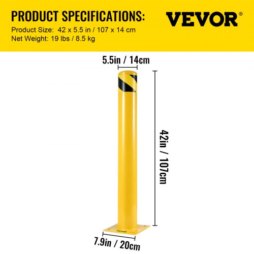 Heavy-Duty Steel Safety Bollard, Yellow Powder Coat Pipe Safety Barrier with Anchor Bolts, Ideal for High-Traffic Zones