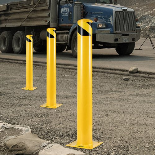 Heavy-Duty Steel Safety Bollard, Yellow Powder Coat Pipe Safety Barrier with Anchor Bolts, Ideal for High-Traffic Zones