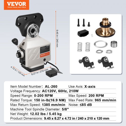 120V Power Table Feed Mill Feeder For Bridgeport  Knee Type Mills 58 End Shaft Diameter 7