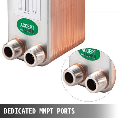 40 Plates Brazed Plate Heat Exchanger, 316L Stainless Steel, 3/4" MPT Ports, B3-12A for Beer Wort Chiller