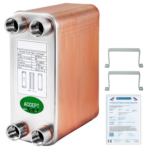 60 Plates Brazed Plate Heat Exchanger 316L Stainless Steel 12 BSP FPT Ports  EATB12 For Beer Wort C 1