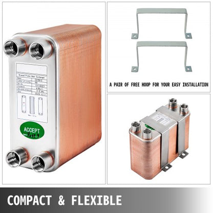 60 Plates Brazed Plate Heat Exchanger 316L Stainless Steel 12 BSP FPT Ports  EATB12 For Beer Wort C 6