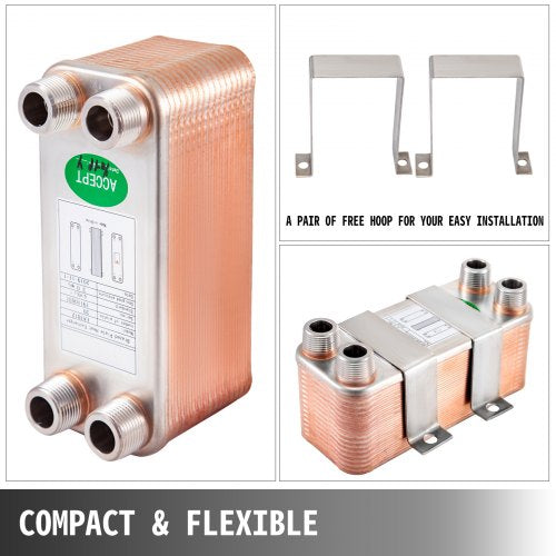B1230 Brazed Plate Heat Exchanger 30 Plates 316L Stainless Steel 34 MPT Ports For Efficient Hydroni 6