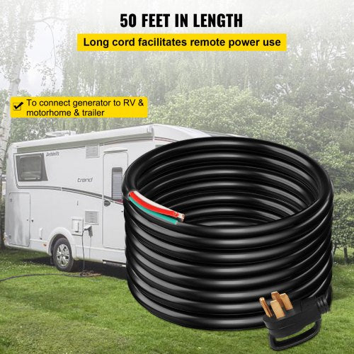 50A Generator Power Cord 50FT HeavyDuty Extension Cord N1450P To Bare Wire Cut Wire Cord For RV Mot 5