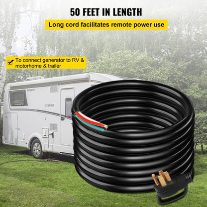 50A Generator Power Cord 50FT HeavyDuty Extension Cord N1450P To Bare Wire Cut Wire Cord For RV Mot 5