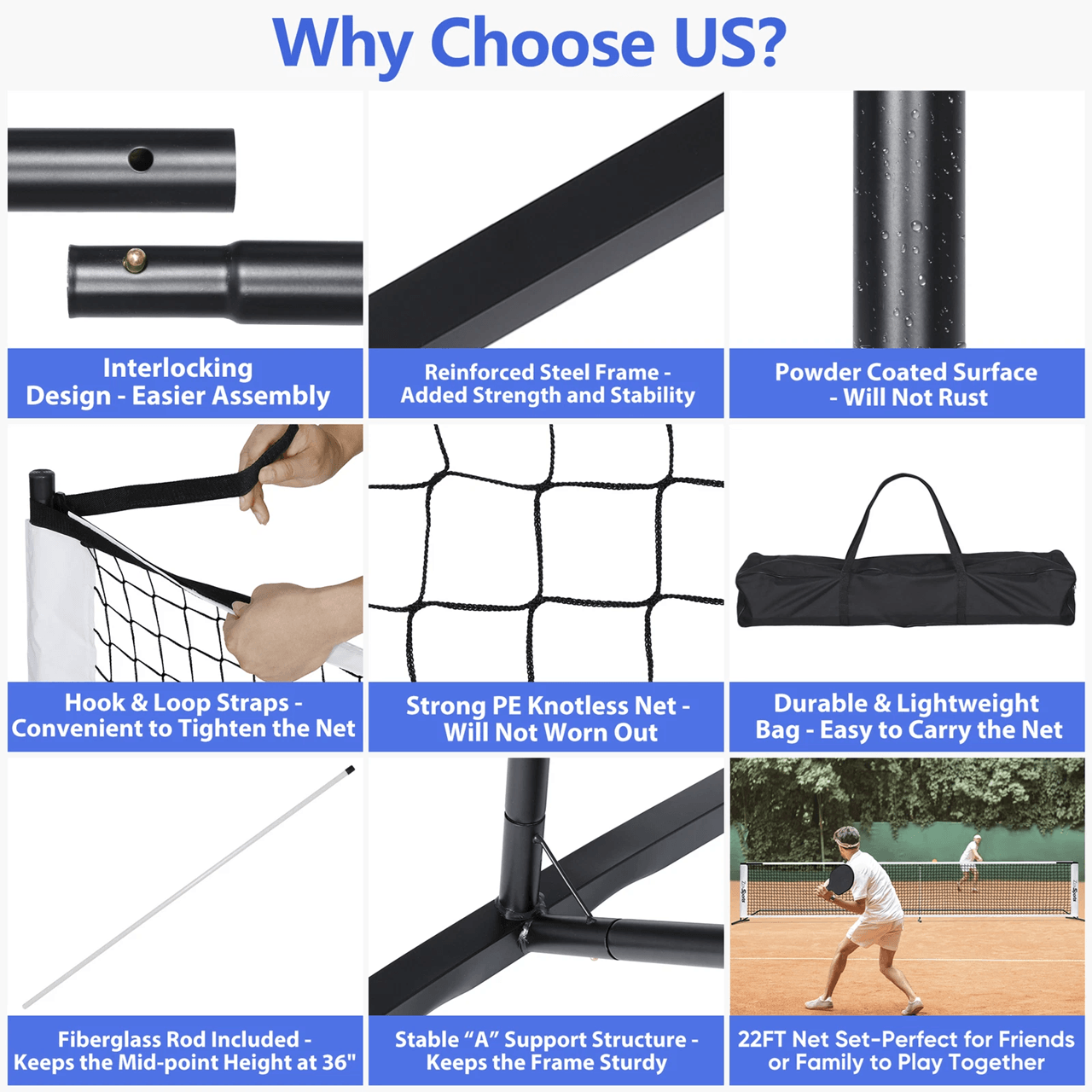 22ft Portable Pickleball And Tennis Net With Stand And Carry Bag For Outdoor Play 5