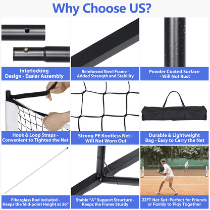 22ft Portable Pickleball And Tennis Net With Stand And Carry Bag For Outdoor Play 5