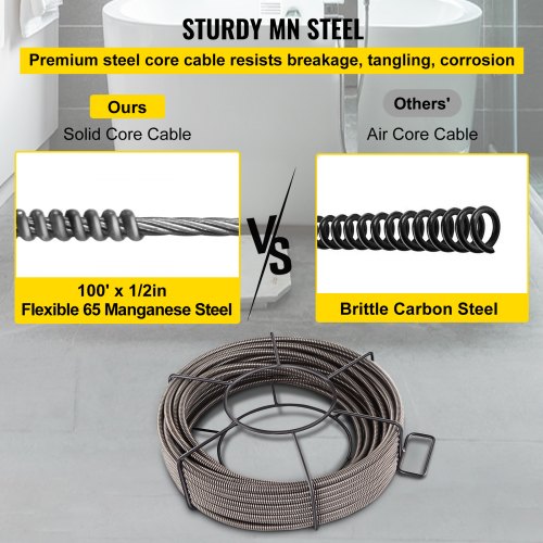 100ft Solid Core Cable Sewer Snake HeavyDuty Drain Auger Cable For Pipe Drain Cleaning 12 X 100 Wit 4