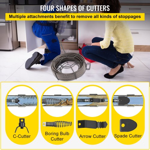 50ft X 12 Drain Cleaning Cable Premium Sewer Drain Auger Snake Pipe With 4 Cutters For Tough Clogs 4