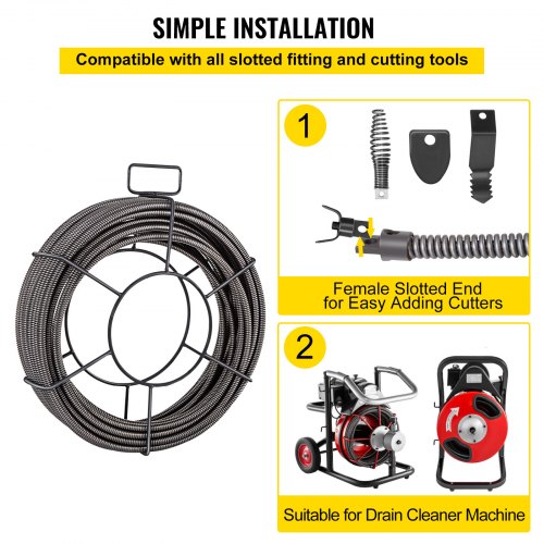 50ft X 12 Drain Cleaning Cable Premium Sewer Drain Auger Snake Pipe With 4 Cutters For Tough Clogs 5