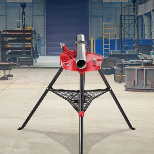 Portable 6 Tripod Pipe Chain Vise Stand, Steel Legs, Rubber Mounts & Large Base for Stability