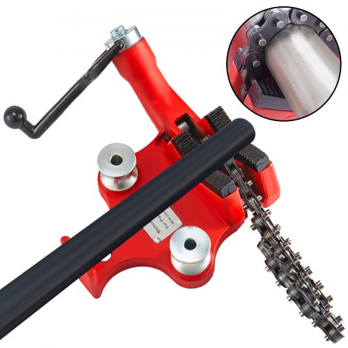 5-Inch Heavy Duty Bench Vise, Cast Iron Chain Pipe Clamp with Neoprene-Coated Jaw & Smooth Crank Handle Operation