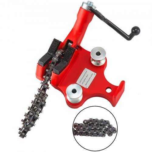 5-Inch Heavy Duty Bench Vise, Cast Iron Chain Pipe Clamp with Neoprene-Coated Jaw & Smooth Crank Handle Operation
