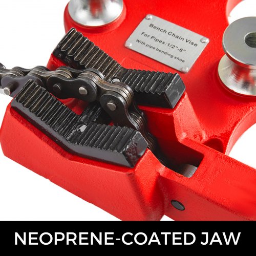 5-Inch Heavy Duty Bench Vise, Cast Iron Chain Pipe Clamp with Neoprene-Coated Jaw & Smooth Crank Handle Operation