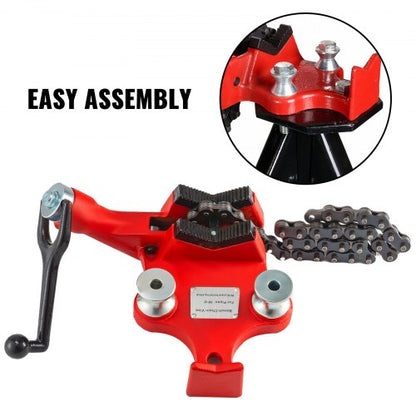 5-Inch Heavy Duty Bench Vise, Cast Iron Chain Pipe Clamp with Neoprene-Coated Jaw & Smooth Crank Handle Operation