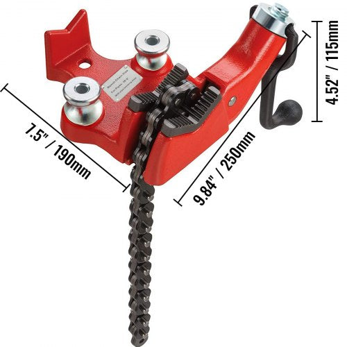 5-Inch Heavy Duty Bench Vise, Cast Iron Chain Pipe Clamp with Neoprene-Coated Jaw & Smooth Crank Handle Operation