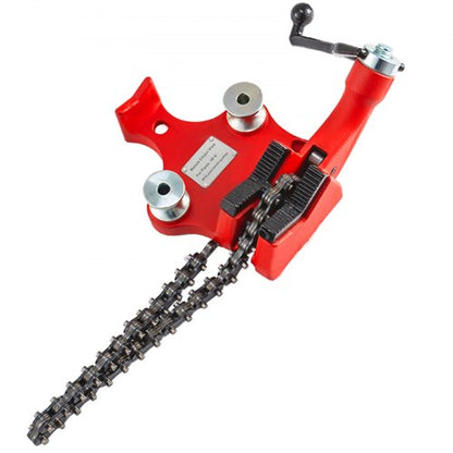 5-Inch Heavy Duty Bench Vise, Cast Iron Chain Pipe Clamp with Neoprene-Coated Jaw & Smooth Crank Handle Operation