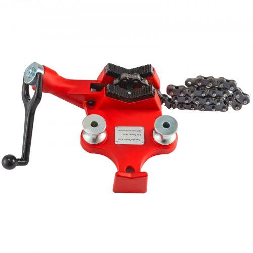 5-Inch Heavy Duty Bench Vise, Cast Iron Chain Pipe Clamp with Neoprene-Coated Jaw & Smooth Crank Handle Operation