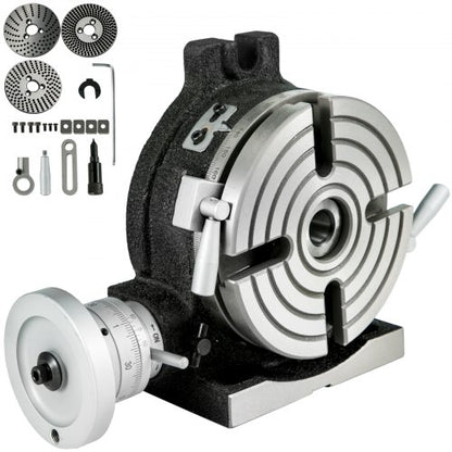 6 Inch Rotary Table for Milling Machine, 4-Slot Horizontal & Vertical Dividing Plates with High Precision