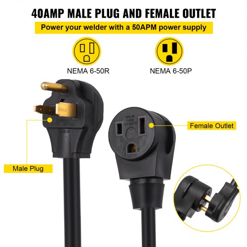 VEVOR Welder Extension Cord 40Amp 50ft 250V Welding Power Cord With NEMA 650 Plug 8 Gauge 3 Prong F 5