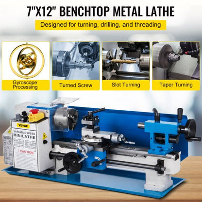 7x12 Metal Lathe Machine 550W HighPrecision Mini Lathe With Variable Speed Nylon Gears  LED Lamp Fo 2