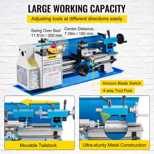 7x12 Metal Lathe Machine 550W HighPrecision Mini Lathe With Variable Speed Nylon Gears  LED Lamp Fo 4
