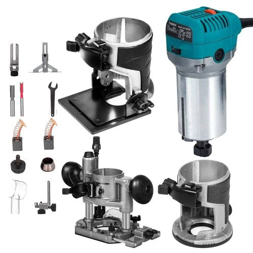710W Compact Router Trimmer Kit, 1.25HP Variable Speed Wood Router with Fixed/Plunge Base, Max 30,000 RPM for Precision