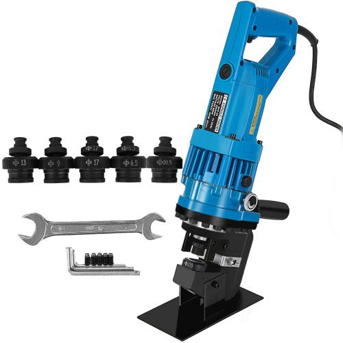 900W Hydraulic Hole Punch Machine, 10-Ton Metal Puncher with 5 Standard Dies for Steel, Iron & Aluminum Plates