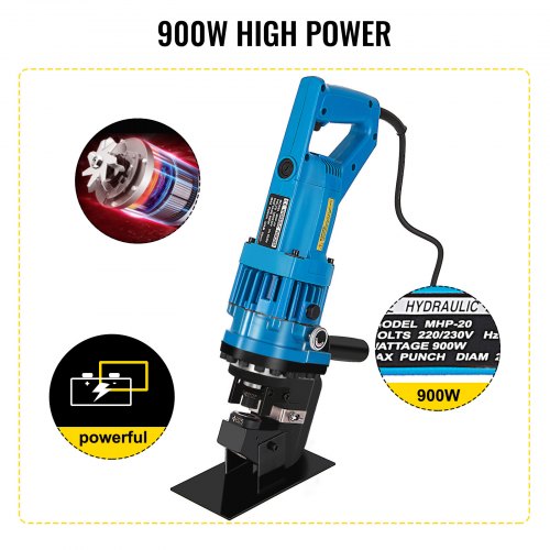 900W Hydraulic Hole Punch Machine, 10-Ton Metal Puncher with 5 Standard Dies for Steel, Iron & Aluminum Plates