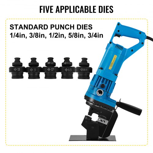 900W Hydraulic Hole Punch Machine, 10-Ton Metal Puncher with 5 Standard Dies for Steel, Iron & Aluminum Plates