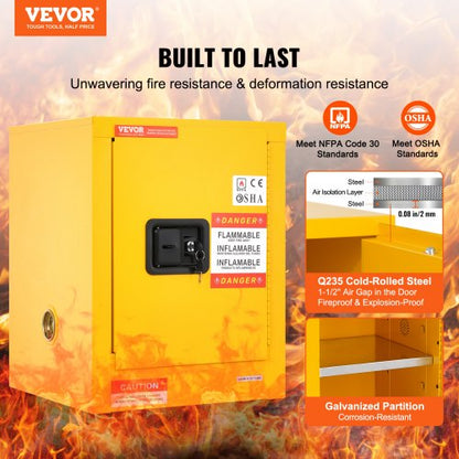 Safety Cabinet, Flammable Storage Cabinet with Adjustable Shelf, Galvanized Steel, Leak-Proof Design for Garage