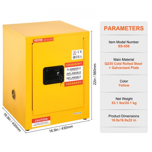 Safety Cabinet, Flammable Storage Cabinet with Adjustable Shelf, Galvanized Steel, Leak-Proof Design for Garage